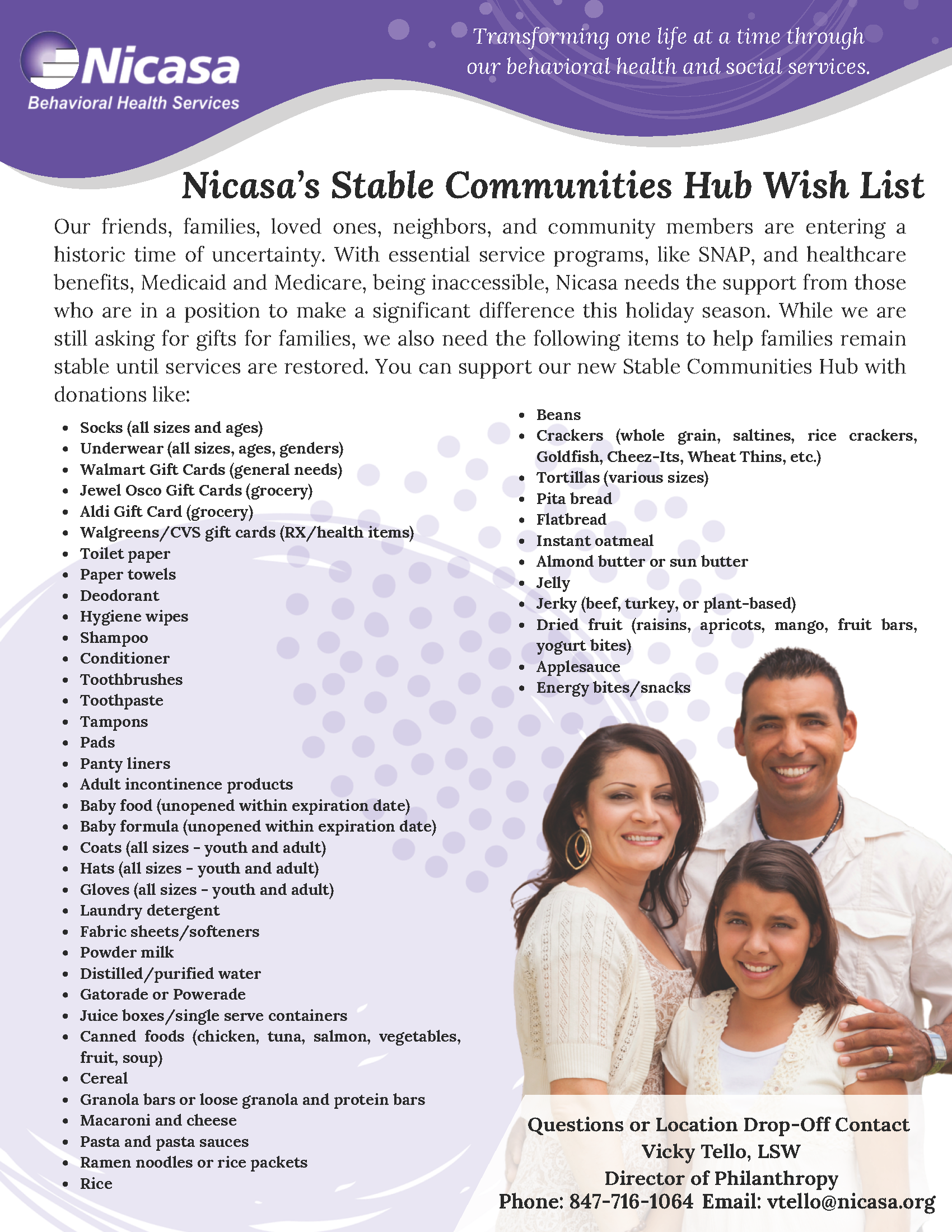 Nicasa Stable Communities Hub Wish List